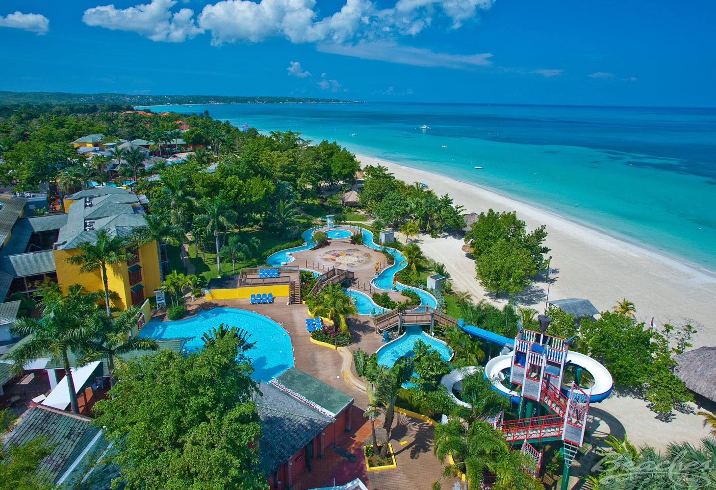 Beaches Negril Resort & Spa aerial view of beach and water park