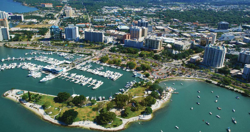 Sarasota downtown aerial view of the marina